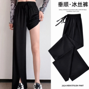 【台灣現貨】長褲 休閒 冰絲寬褲 大尺碼長褲休閒長褲 大尺碼女裝 夏天寬褲 涼感長褲女 100公斤女生長褲 薄款褲 垂感