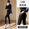 鯊魚褲女加絨口袋芭比褲秋冬外穿高腰修身顯瘦提臀瑜珈運動打底褲