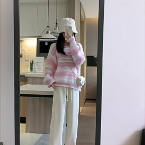 休閒時尚拖地褲直筒褲