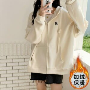 韓系慵懶風 Oversize 連帽外套 (顯白酒紅) - 寬鬆刷毛拉鍊帽T外套