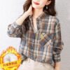 棉質格子襯衫女長袖時尚設計感顯瘦襯衫
