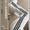 珍黛妮白灰色條紋運動褲女闊腿直筒休閒褲